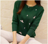 OHRYIYIE 2018 Autumn Winter Sweaters Women Embroidery Ladies Knitted Pullover Female High Elastic Tricot Jumper Winter Tops WS65