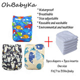 Ohbabyka Reusable Baby Cloth Diapers Waterproof Size Adjustable Baby Care Pocket Diaper 3pcs+3pcs Microfiber Inserts Washable