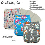Ohbabyka Reusable Baby Cloth Diapers Waterproof Size Adjustable Baby Care Pocket Diaper 3pcs+3pcs Microfiber Inserts Washable