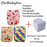 Ohbabyka Reusable Baby Cloth Diapers Waterproof Size Adjustable Baby Care Pocket Diaper 3pcs+3pcs Microfiber Inserts Washable