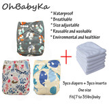 Ohbabyka Reusable Baby Cloth Diapers Waterproof Size Adjustable Baby Care Pocket Diaper 3pcs+3pcs Microfiber Inserts Washable