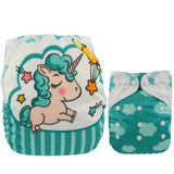 Ohbabyka Baby Diapers Reusable Suede Pocket Cloth Diaper Cover Unicorn Print Washable Diapers Baby Diaper One Size Adjustable