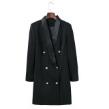 Office lady winter trench coat women work wear turn-down collar black white outwear winter autumn long coat plus size