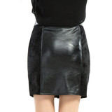 Office lady patchwork pencil skirt women winter short skirts mini faux leather skirts black red PU skirts