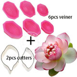 Water Lily Lotus Petal Flower Veiner &amp; Cutter Fondant Sugarcraft Stainless Steel Cutter DIY Cake Decorating Tools sets