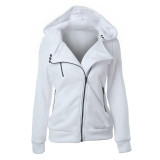 Warm Women Long Sleeve Hoodies Sweatshirts Autumn Winter Zipper Hooded Jacket Outerwear Coats Solid color