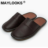 2017 New Arrival Summer Cool Men Slippers Genuine Cow Leather Floor Slipper Shoe Flat Slippers 8808
