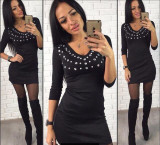 2017 new arrival spring women's dresses long sleeve sheath dress diamond dresses European style dresses