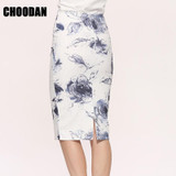 Pencil Skirt High Waist 2016 Fashion Autumn Elegant Floral Printed Sexy Sheath Skirts Womens Ladies Office Knee-Length Clothing