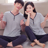 Peignoir home couple pajamas set 100% cotton pajamas spring summer men and women short sleeve pants sleepwear lover night suits
