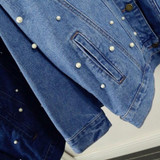 Pearls Beading Ripped Denim Jacket Women Single Breasted Vintage Autumn Jean Jackets and Coats Plus Size Casual Jaqueta Jeans