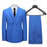 Peaked Lapel Bule Double Breasted Suits Custome Made 3Pieces Designer Suits Slim Fit Blazer Men Terno Masculino(Jacket+Pant+Tie)