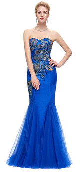 Peacock Bridesmaid Dresses Long Grace Karin Strapless Formal Gown Black Royal Blue Long Mermaid Prom Dress Wedding Party Dress