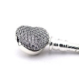 Pave Heart Bracelet 100% 925 Sterling Silver Clear Cz Love Bracelets for Women Gift Fit Charm Beads Diy Fine Jewelry PFB020