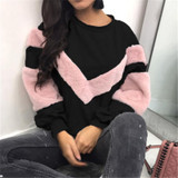 Patchwork Plush Winter Hoodies Women Plush Long Sleeve Sweatshirts Tops Female Hoodies Jumper Cotton Pullovers