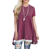 Patchwork Lace Loose Long T Shirt Women Top Tee Shirt Femme 2018 Spring Summer Casual Short Sleeve T-Shirt Female Cotton tshirt