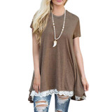Patchwork Lace Loose Long T Shirt Women Top Tee Shirt Femme 2018 Spring Summer Casual Short Sleeve T-Shirt Female Cotton tshirt