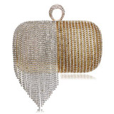 Patchwork Colorful Women Evening Bags Chain Shoulder Messenger Purse Bag Tassel Rhinestones Finger Ring Evening Clutch Bag