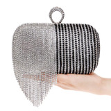 Patchwork Colorful Women Evening Bags Chain Shoulder Messenger Purse Bag Tassel Rhinestones Finger Ring Evening Clutch Bag