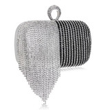 Patchwork Colorful Women Evening Bags Chain Shoulder Messenger Purse Bag Tassel Rhinestones Finger Ring Evening Clutch Bag
