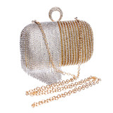 Patchwork Colorful Women Evening Bags Chain Shoulder Messenger Purse Bag Tassel Rhinestones Finger Ring Evening Clutch Bag