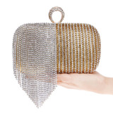 Patchwork Colorful Women Evening Bags Chain Shoulder Messenger Purse Bag Tassel Rhinestones Finger Ring Evening Clutch Bag