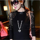 Patchwork Fabric Knit Lace blouse shirt women clothes 2016 Autumn Winter New Fashion puff long sleeve Knitted Shirts Tops blusas