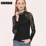 Patchwork Fabric Knit Lace blouse shirt women clothes 2016 Autumn Winter New Fashion puff long sleeve Knitted Shirts Tops blusas