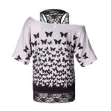 Patchwork Black Lace Blouse Batwing Sleeve Plus Size 5XL Women Blouses Shirts Casual Print Pattern Off Shoulder Shirts Blusas