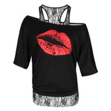 Patchwork Black Lace Blouse Batwing Sleeve Plus Size 5XL Women Blouses Shirts Casual Print Pattern Off Shoulder Shirts Blusas