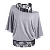 Patchwork Black Lace Blouse Batwing Sleeve Plus Size 5XL Women Blouses Shirts Casual Print Pattern Off Shoulder Shirts Blusas