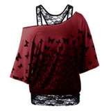 Patchwork Black Lace Blouse Batwing Sleeve Plus Size 5XL Women Blouses Shirts Casual Print Pattern Off Shoulder Shirts Blusas