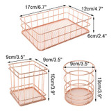Pastoral Style Kitchen Dry Food Fruits Display Basket Office Supplies Organiser Rose Gold Wire Mesh Storage Household Decoration