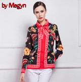 2017 Winter Spring Women Shirts Long Sleeve Female Casual Loose Blouses Floral Snake Print With Necktie Plus Size XXXL G529