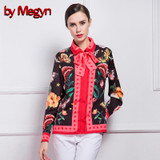 2017 Winter Spring Women Shirts Long Sleeve Female Casual Loose Blouses Floral Snake Print With Necktie Plus Size XXXL G529