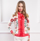 2017 Winter Spring Women Shirts Long Sleeve Female Casual Loose Blouses Floral Snake Print With Necktie Plus Size XXXL G529