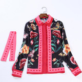 2017 Winter Spring Women Shirts Long Sleeve Female Casual Loose Blouses Floral Snake Print With Necktie Plus Size XXXL G529