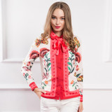 2017 Winter Spring Women Shirts Long Sleeve Female Casual Loose Blouses Floral Snake Print With Necktie Plus Size XXXL G529