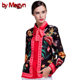 2017 Winter Spring Women Shirts Long Sleeve Female Casual Loose Blouses Floral Snake Print With Necktie Plus Size XXXL G529
