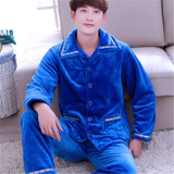 2017 Winter Spring Keep Warm Thick Coral Fleece Men Pajamas Sets of Sleep Tops &amp; Bottoms Flannel Sleepwear Thermal Nightclothes