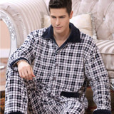 2017 Winter Spring Fall Keep Warm Thick Flannel Men Pajamas Set of Sleepcoat &amp; Trousers Coral Fleece Sleepwear Thermal Nightgown