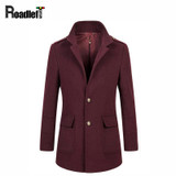 2017 Winter Peacoat Wool Blends Suit Design Coats Mens Burgundy Casual Trench Coat Slim Fit Single Breasted Jackets For Men