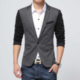 New Slim Fit Casual jacket Cotton Men Blazer Jacket Single Button Gray Mens Suit Jacket 2016 Autumn Patchwork Coat Male Suite