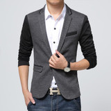 New Slim Fit Casual jacket Cotton Men Blazer Jacket Single Button Gray Mens Suit Jacket 2016 Autumn Patchwork Coat Male Suite