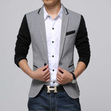 New Slim Fit Casual jacket Cotton Men Blazer Jacket Single Button Gray Mens Suit Jacket 2016 Autumn Patchwork Coat Male Suite