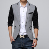 New Slim Fit Casual jacket Cotton Men Blazer Jacket Single Button Gray Mens Suit Jacket 2016 Autumn Patchwork Coat Male Suite