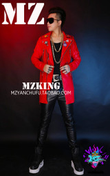 New Singers DJ Star GD Bigbang Concert Costumes Male Stage Long Design Motorcycle Leather Jacket Coat ! S-5XL free shipping