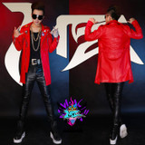 New Singers DJ Star GD Bigbang Concert Costumes Male Stage Long Design Motorcycle Leather Jacket Coat ! S-5XL free shipping