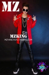 New Singers DJ Star GD Bigbang Concert Costumes Male Stage Long Design Motorcycle Leather Jacket Coat ! S-5XL free shipping