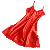 New Sexy Women Silk Lace Nightgowns V-Neck Spaghetti Straps Nightdress Sleepwear M34